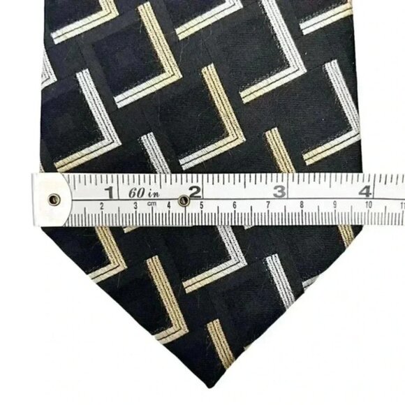 Joseph & Feiss Silk Tie Black Gold Silver Print - Picture 3 of 8
